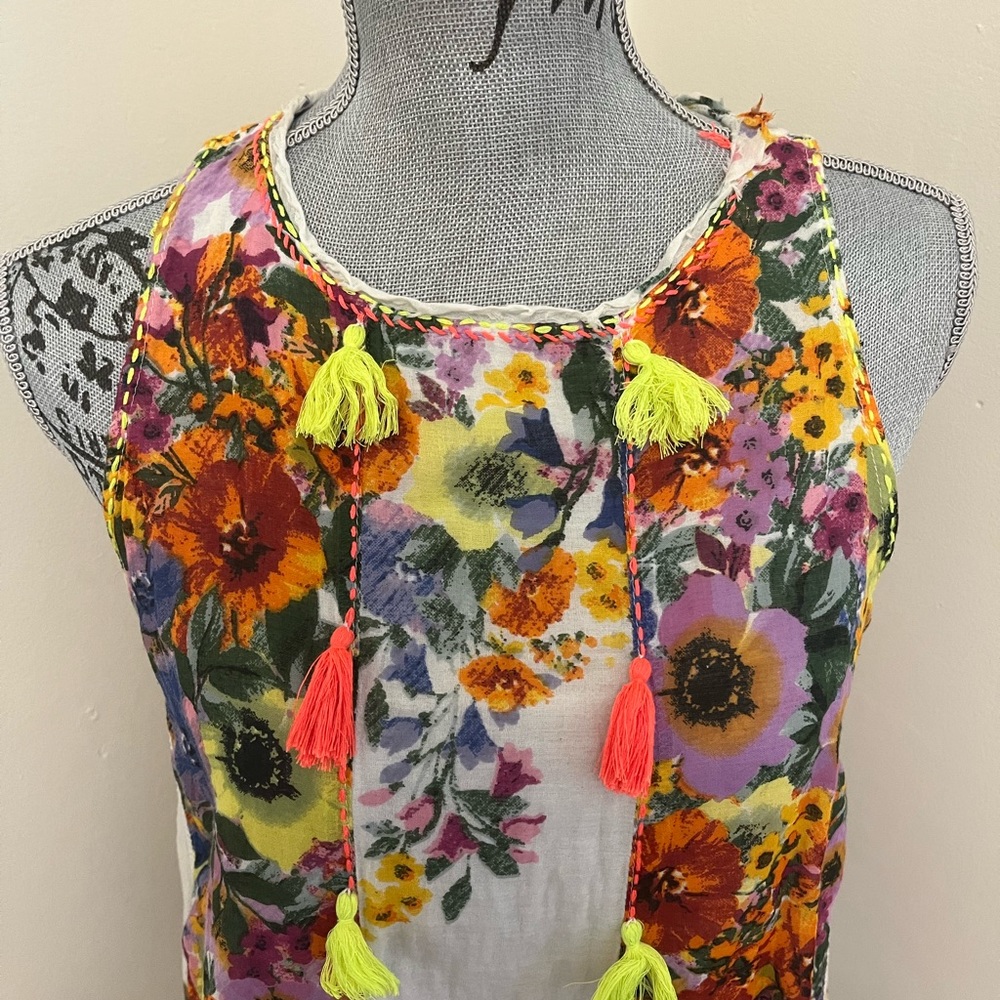 Anthro. RAGA Floral Swing Sleeveless Blouse, XS - Picture 4 of 11